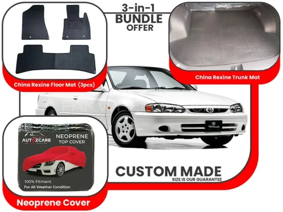 Toyota Corolla 1996-2002|Premium Bundle – 3-in-1|China Rexin Floor Mat, Trunk Mat, NeopreneCover Image-1