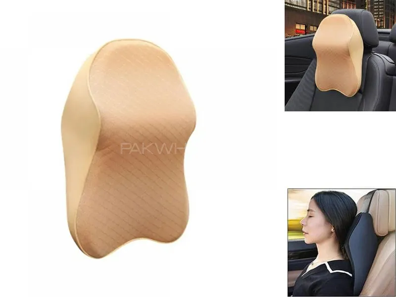 Universal Car Neck Rest Headrest Pillow Cushion ( Beige ) Image-1