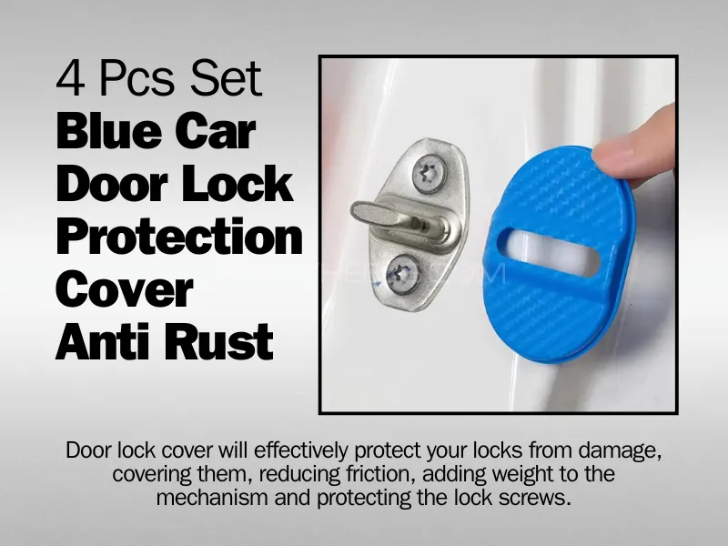 4 Pcs Set Blue Car Door Lock Protection Cover Anti Rust (Blue) Image-1
