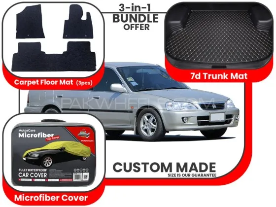 Honda City 1998-2002| Premium Bundle – 3-in-1 | Carpet Floor Mat, Trunk Mat and Microfiber Cover Image-1