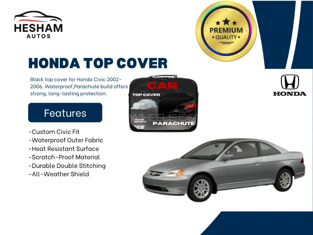 Honda Civic 2002–2006 Car Top Cover | Black | Waterproof Parachute | Scratch Resistant Image-1