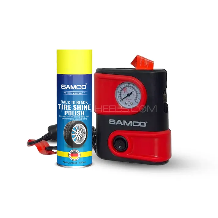 Samco Car Aircompressor/Tyre Inflator with LED Light - SM1610 With Tire Shine Spray Image-1