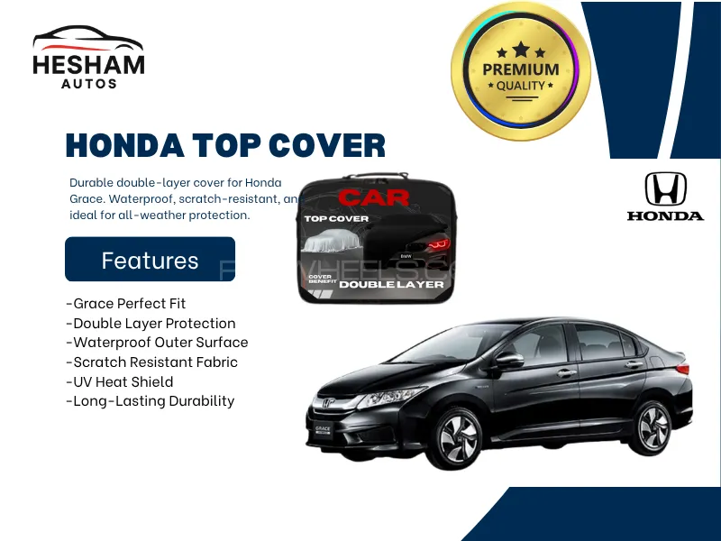 Honda Grace 2014–2020 Car Top Cover | Double Layer | Waterproof | Scratch Resistant Shield Image-1