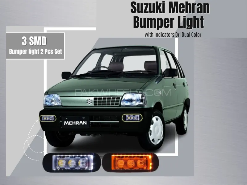 Suzuki Mehran | Bumper Light | 3 SMD with DRL + Indicator | New Design | Made In Pakistan 2 Pc. Set Image-1
