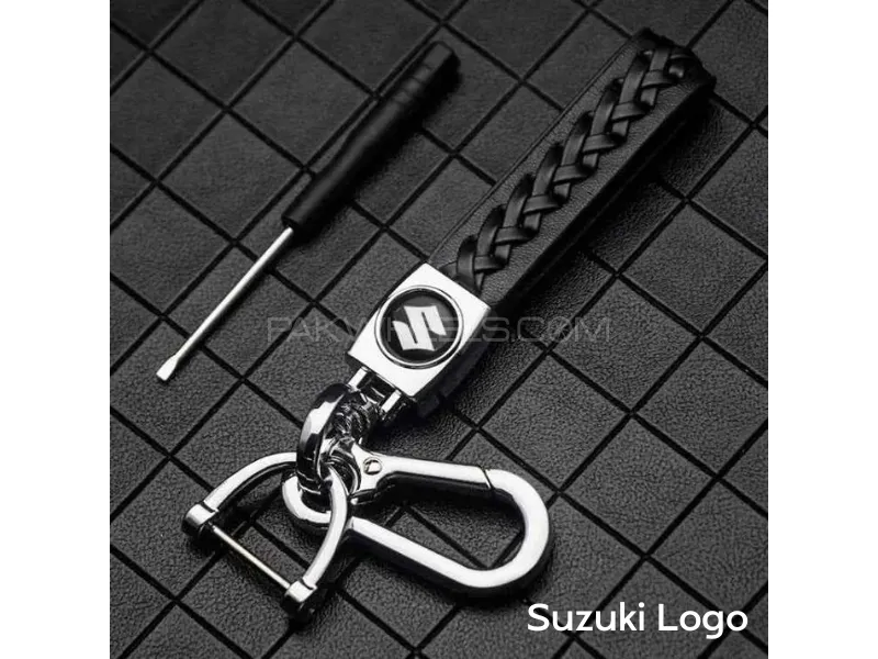 Suzuki (NEW) Leather Braided Metal Car Suzuki Logo / Monogram Keychain Image-1