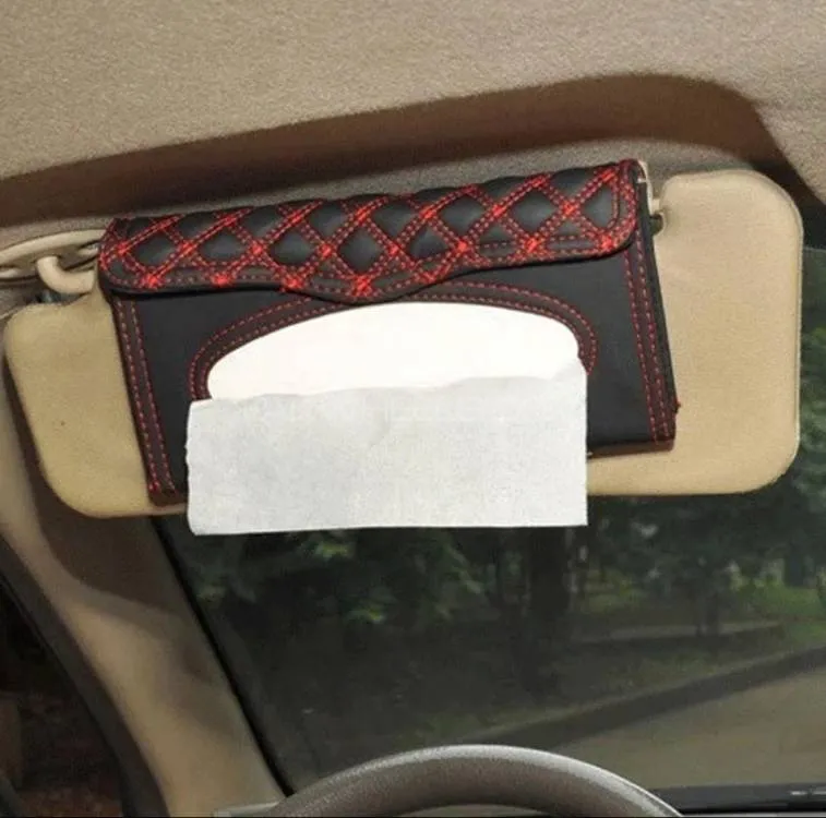 Car Sun Visor Tissue Box PU Leather Image-1