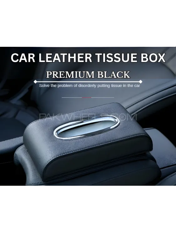 PU Leather Premium Black  Car Tissue Box Universal -Black High Quality Leather Image-1