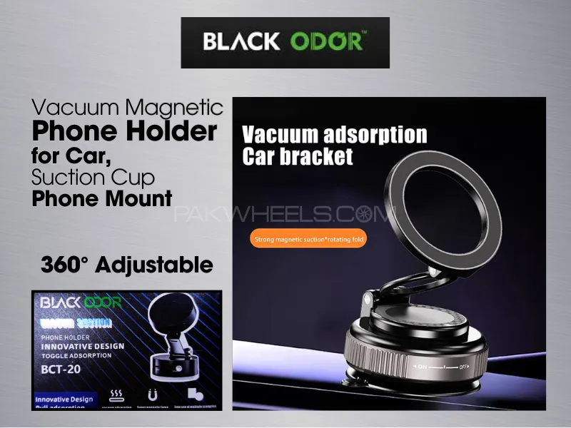 Black Odor | Vacuum Magnetic | Phone Holder | for Car | Suction Cup | Phone Mount | 360° Adjustable Image-1