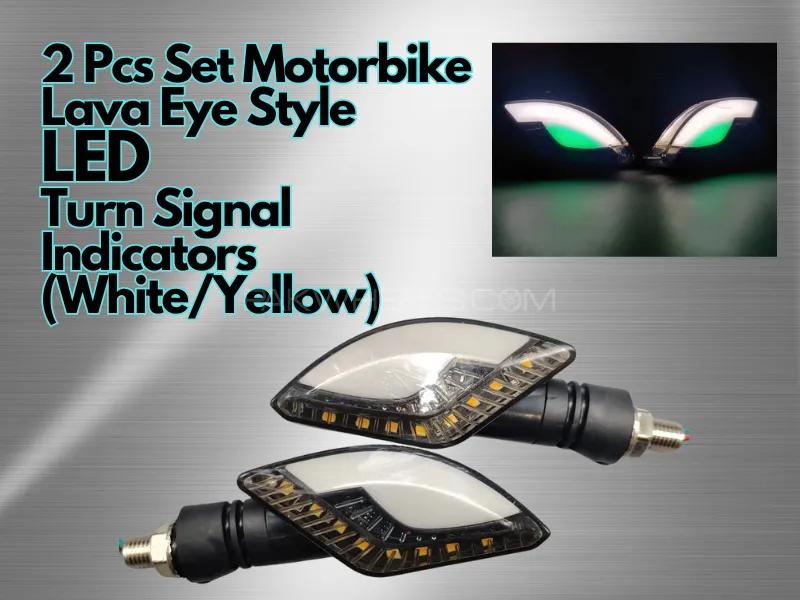 2 Pcs Set | Motorbike | Lava Eye Style | LED Turn Signal Indicators | (White/Yellow) Image-1