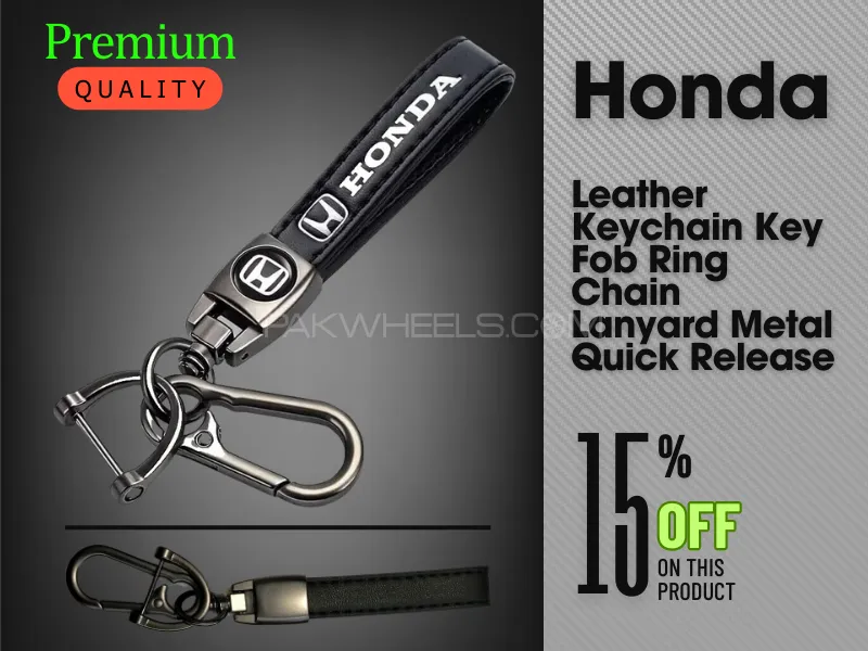 Premium Quality | Carbon Fiber | PU Leather | Car Metal Keychain | Honda Logo Design  Image-1