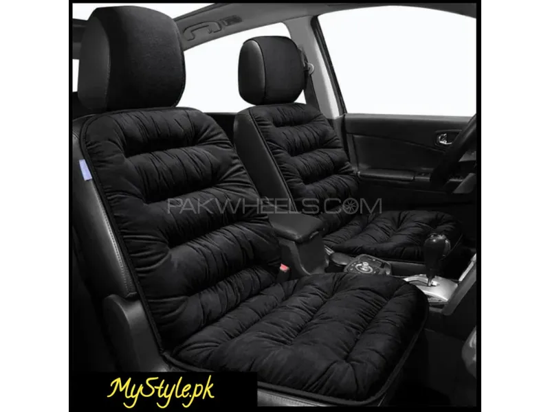 1 Pc Car Seat Cushion (Valvet)/ (BLACK)  Extra Soft Quilted Image-1