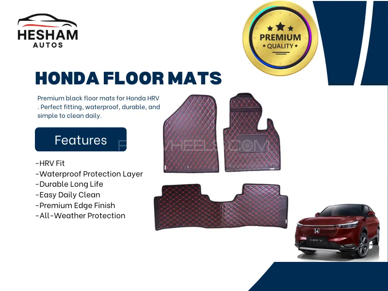 Honda HR-V Diamond Cut Floor Mats | Luxury Premium Quality | Waterproof & Easy Clean – Black Image-1