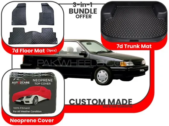 Hyundai Excel 1989 -1995 |Premium Bundle– 3-in-1| 7D Floor Mats , Trunk Mat and Neoprene Cover Image-1