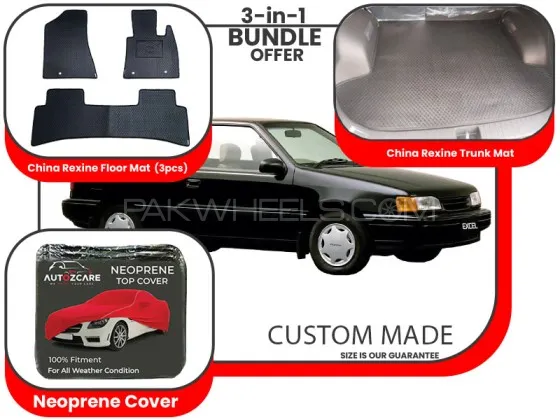 Hyundai Excel 1989-1995|Premium Bundle– 3in1|China Rexine floor mats ,Trunk Mat and Neoprene Cover Image-1
