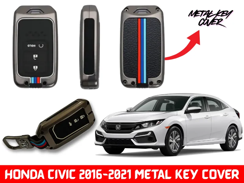 Luxury Metal key cover for Honda Civic X 2016-2021 3 Button Key | Zinc Alloy Metal Key Fob Cover Image-1