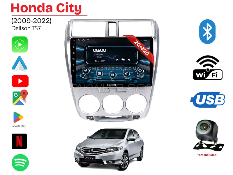 Honda City 2009-2021 Silver Dellson TS7 2GB+32GB Android Panel Car Radio Stereo 10in Screen Image-1