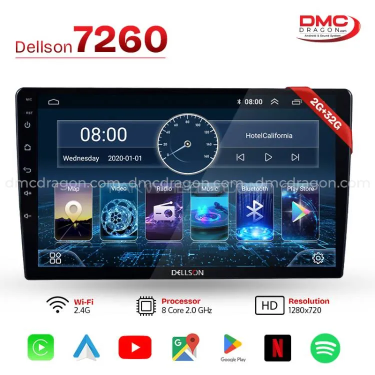 Dellson 7260 Android Car Stereo 10-in Screen 360° camera | 2GB + 32GB | Apple CarPlay & Android Auto Image-1