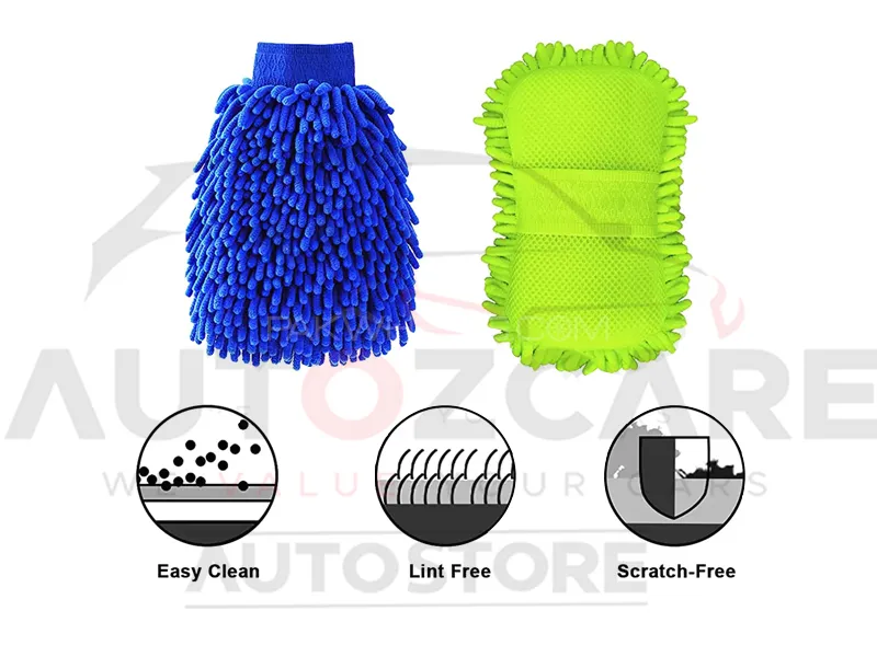 AutozCare Microfiber Wash Sponge Pad & Wash Mitt Glove (Pack of 2) Image-1