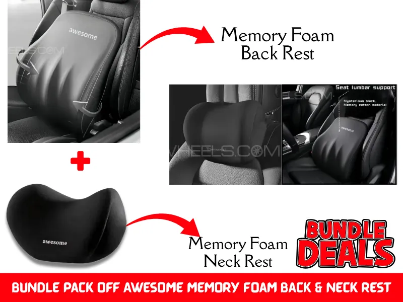Bundle Pack off Universal Awesome Memory Foam Back Rest & Neck Rest | Rest Cushion for Pain Relief Image-1