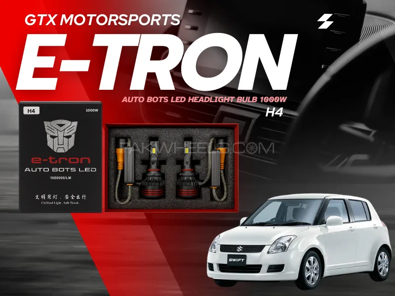 E-Tron Auto Bots LED Headlight Bulb 1000W – H4 Fitting for Suzuki Swift 2009-2021 Image-1