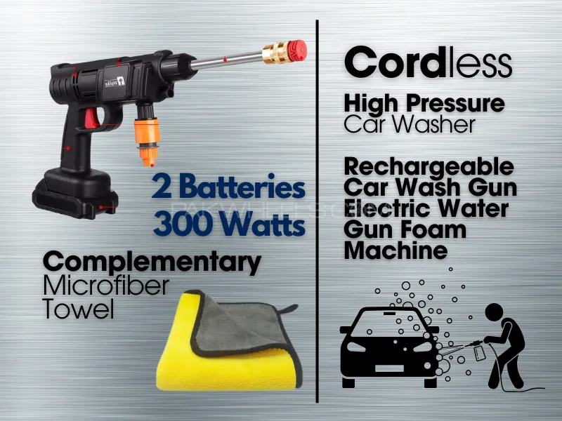 Cordless | High Pressure | Car Washer | Rechargeable Car Wash Gun | Electric Water Gun Foam Machine  Image-1