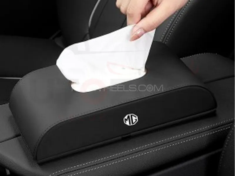 Car Leather Tissue Storage Box Case Auto Paper For MG (Black) Image-1