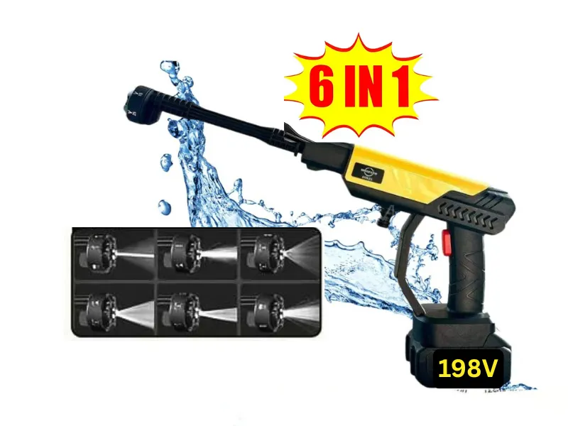 6 in 1 Nozzle - Imported Wireless Pressure Washer Gun - Dual Battery 198V Image-1