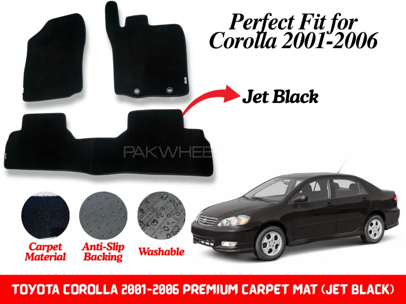 Premium Quality Toyota Corolla 2001-2006 Fitting Carpet Floor Mats (Jet Black) | Perfect Fit Mats Image-1