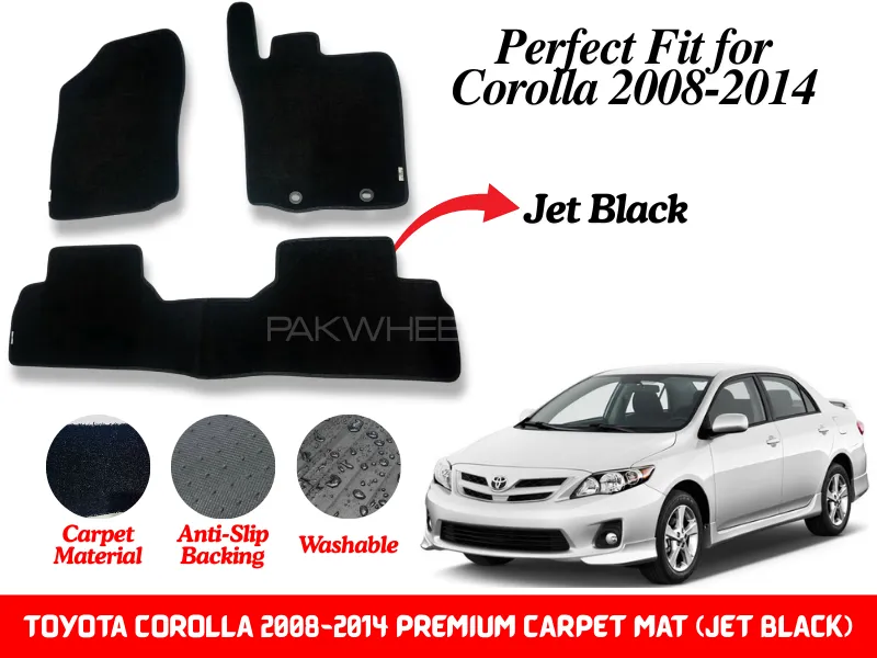 Premium Quality Toyota Corolla 2008-2014 Fitting Carpet Floor Mats (Jet Black) | Perfect Fit Mats Image-1
