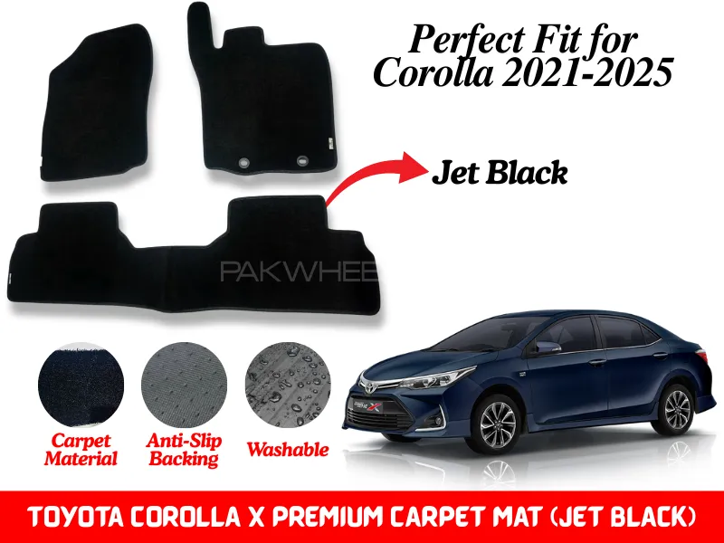 Premium Quality Toyota Corolla X 2021-2025 Fitting Carpet Floor Mats (Jet Black) | Perfect Fit Mats Image-1