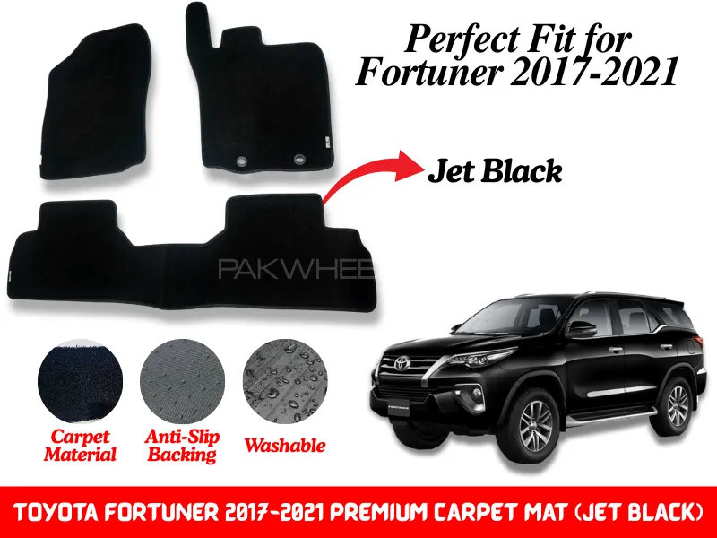 Premium Quality Toyota Fortuner 2017-2021 Fitting Carpet Floor Mats (Jet Black) | Perfect Fit Mats Image-1