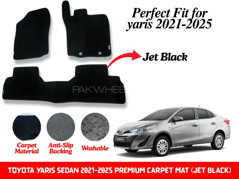 Premium Quality Toyota Yaris Sedan 2021-2025 Fitting Carpet Floor Mats (Jet Black) | Perfect Fit Mat Image-1
