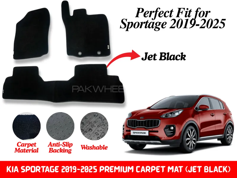 3Pc Premium Quality KIA Sportage 2019-2025 Fitting Carpet Floor Mats (Jet Black) | Perfect Fit Image-1