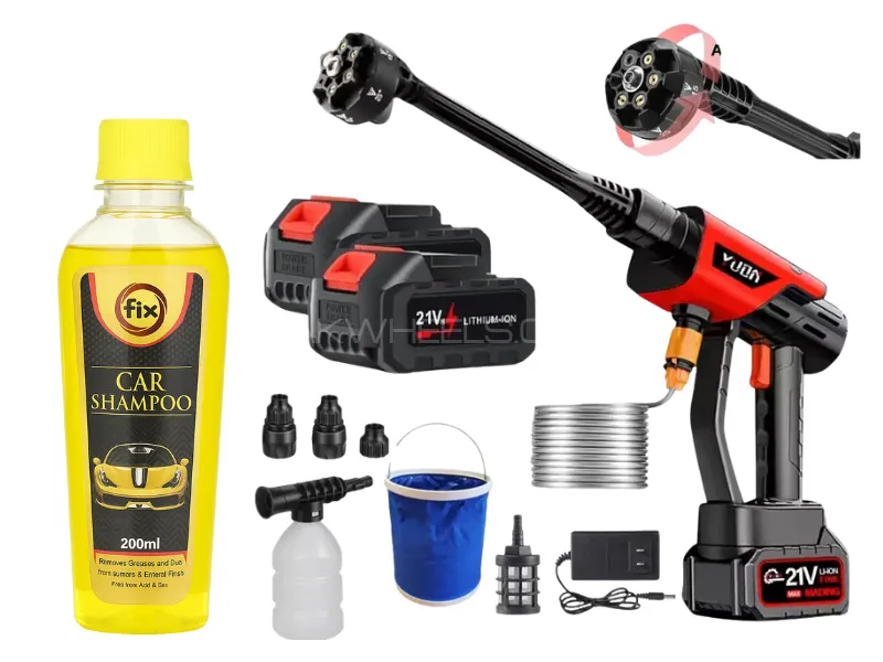 Portable High Pressure Washer – Cordless 2 Battery | Car, Bike & Solar Panel Cleaner + Free Shampoo Image-1