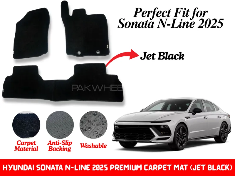 Premium Quality Hyundai Sonata N-Line 2025 Fitting Carpet Floor Mats (Jet Black) | Perfect Fit Mats Image-1