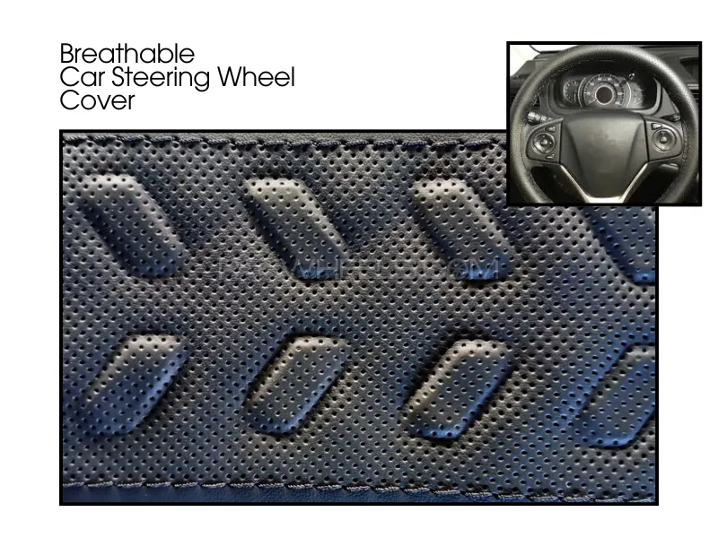 Breathable | Hand Sewing | PU 3D Leather | High Quality Car Steering Wheel Cover | Blakish Grey Colo Image-1