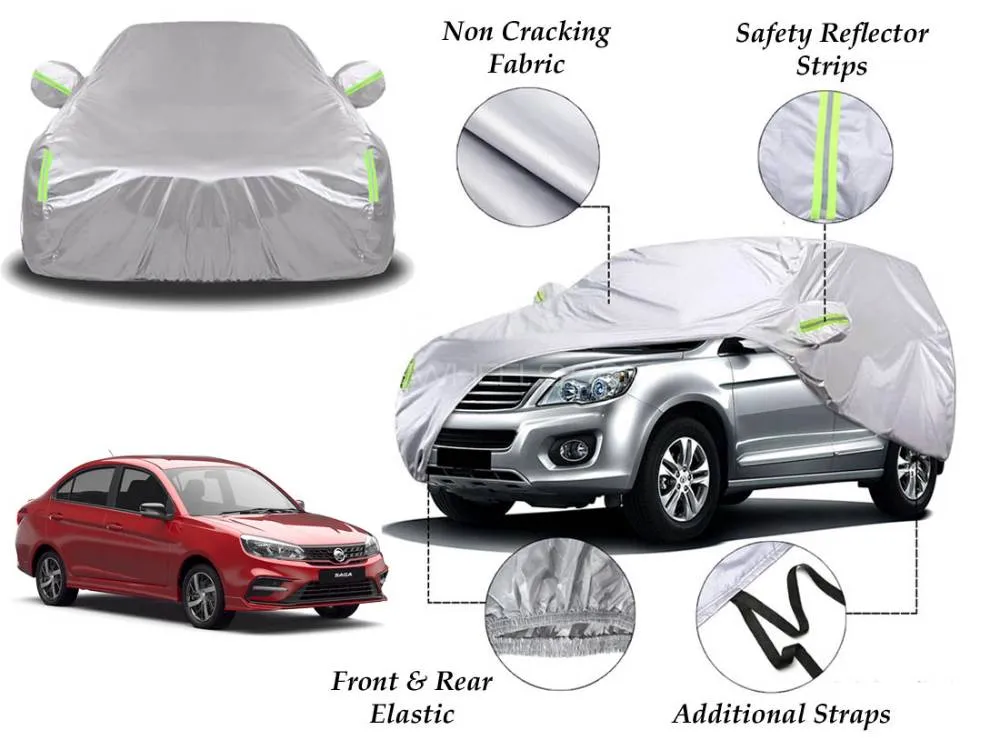 Proton Saga Top Cover | Side Mirror Pockets | Reflector Strips | 100% Dust & Water Proof Image-1