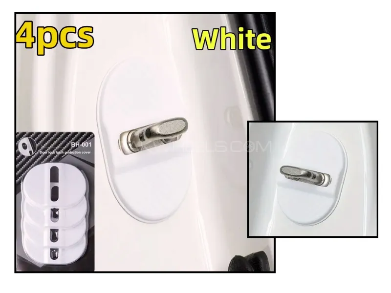 4 Pcs Set White Car Door Lock Protection Cover | Anti Rust (White) Image-1