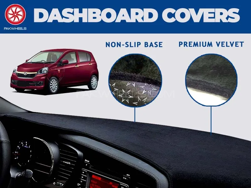 PakWheels Velvet Dashboard Cover For Daihatsu Mira 2013 -2017 | Non-Slip | Washable | Heat Proof Image-1