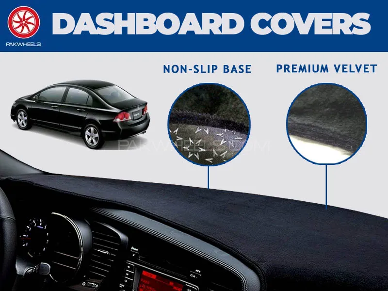 PakWheels Velvet Dashboard Cover For Honda Civic 2007 - 2012 | Non-Slip | Washable | Heat Proof Image-1