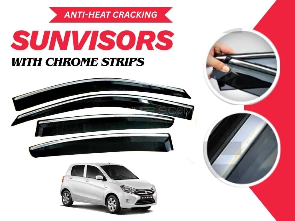Suzuki Cultus 2017 - 2025 Sun Visor With Chrome Strips | Air Press | Anti-Heat Cracking Sun Visors  Suzuki Cultus 2017 - 2025 Sun Visor With Chrome Strips | Air Press | Anti-Heat Cracking Sun Visors  Image-1
