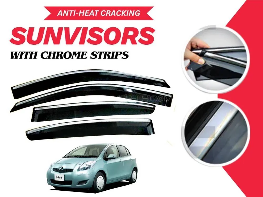 Toyota Vitz 2005 - 2010 Sun Visor With Chrome Strips | Air Press | Anti-Heat Cracking Sun Visors  Toyota Vitz 2005 - 2010 Sun Visor With Chrome Strips | Air Press | Anti-Heat Cracking Sun Visors  Image-1