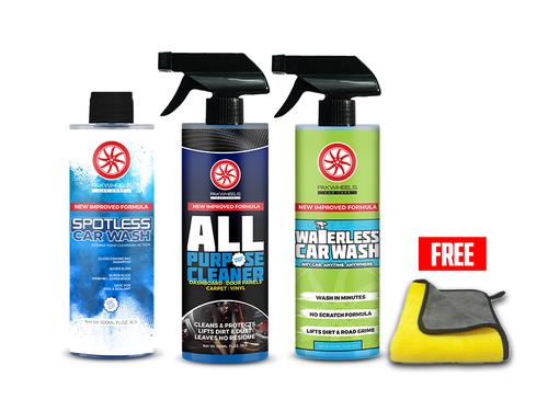 PakWheels Waterless Car Wash All Purpose Cleaner And Car Shampoo Bundle - Pack of 3 -Free Microfiber PakWheels Waterless Car Wash All Purpose Cleaner And Car Shampoo Bundle - Pack of 3 -Free Microfiber