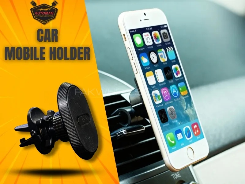 Car AC Vent Magnetic Carbon Fiber Mobile Holder – 360° Rotation & Strong Grip | AutoManPK Image-1