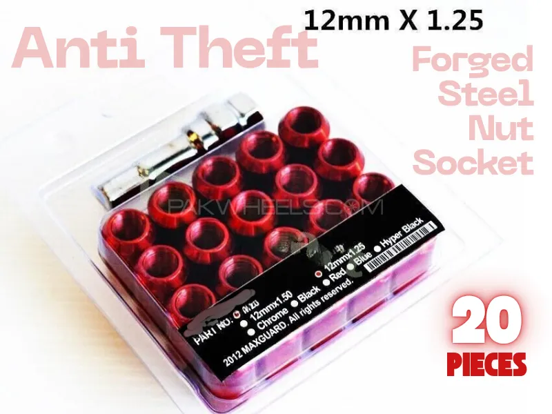20 Pcs | Anti Theft Wheel Nuts | 12mm X 1.25 | Lug Nuts Red | Universal Fitting  Image-1