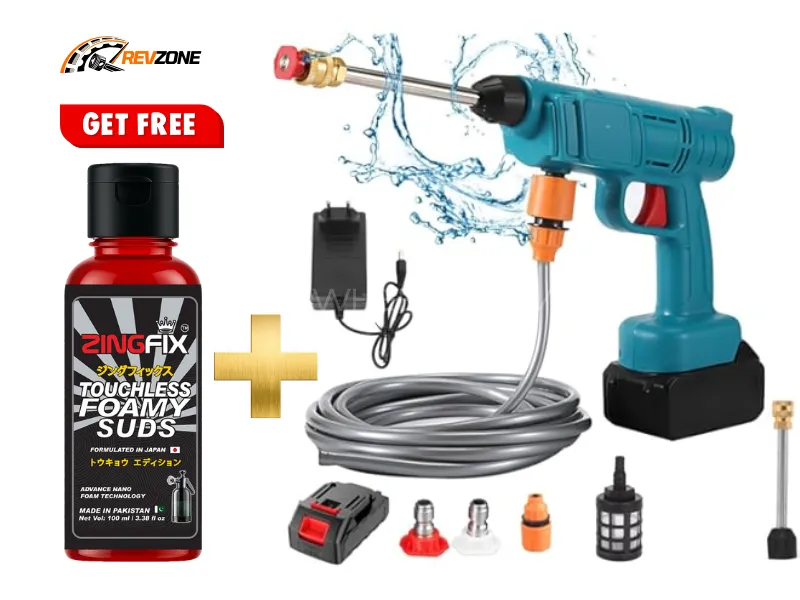 Cordless High Pressure Washer Spray Gun Nozzle Cleaner | Dual Battery | with Free 100ml Shampoo Image-1