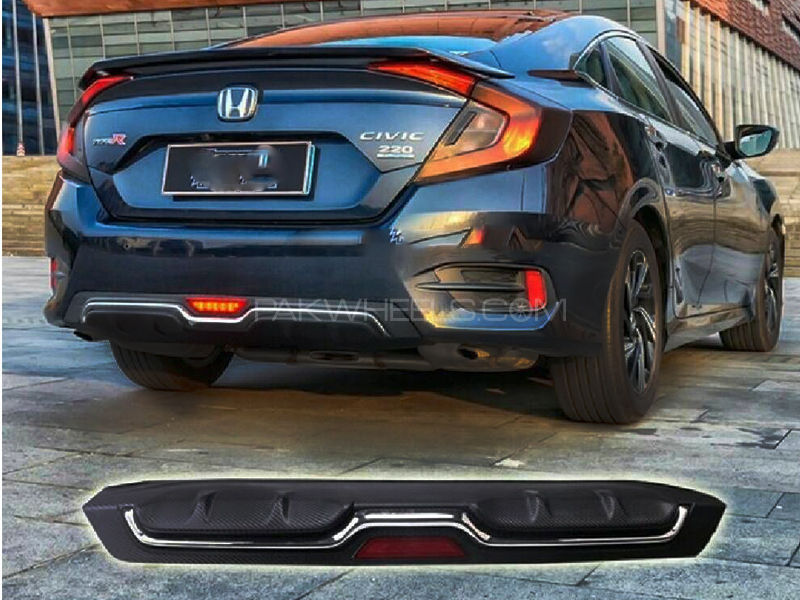 Back Bumper Carbon Diffuser With Brake Light Honda Civic 2016 - 2017  Image-1