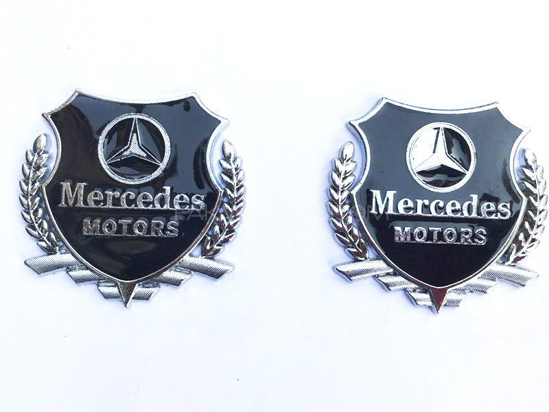 3D Mercedes Motors Metal Emblem - 2 Pcs Image-1