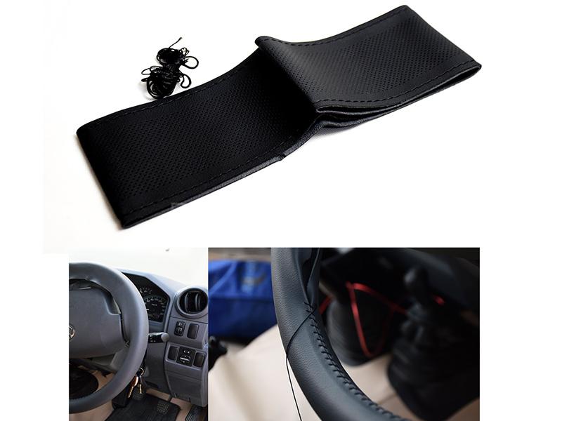 Car Stitching Steering Cover - Black  Image-1