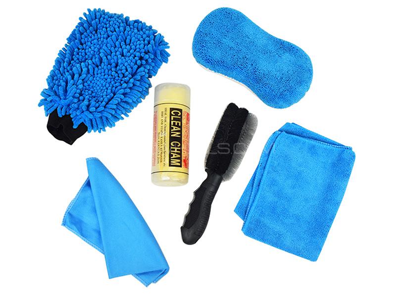 Car Wash Cleaning Microfiber Kit Blue - 6 Pcs Image-1